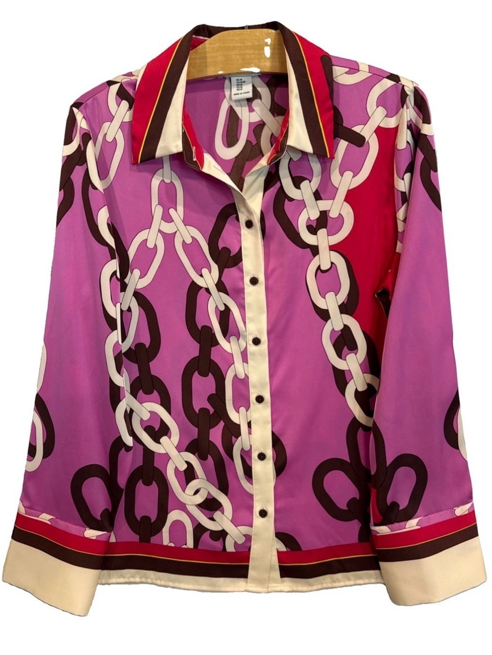 Rachel Zoe Charmeuse Blouse Pink Chain Button Up Size M